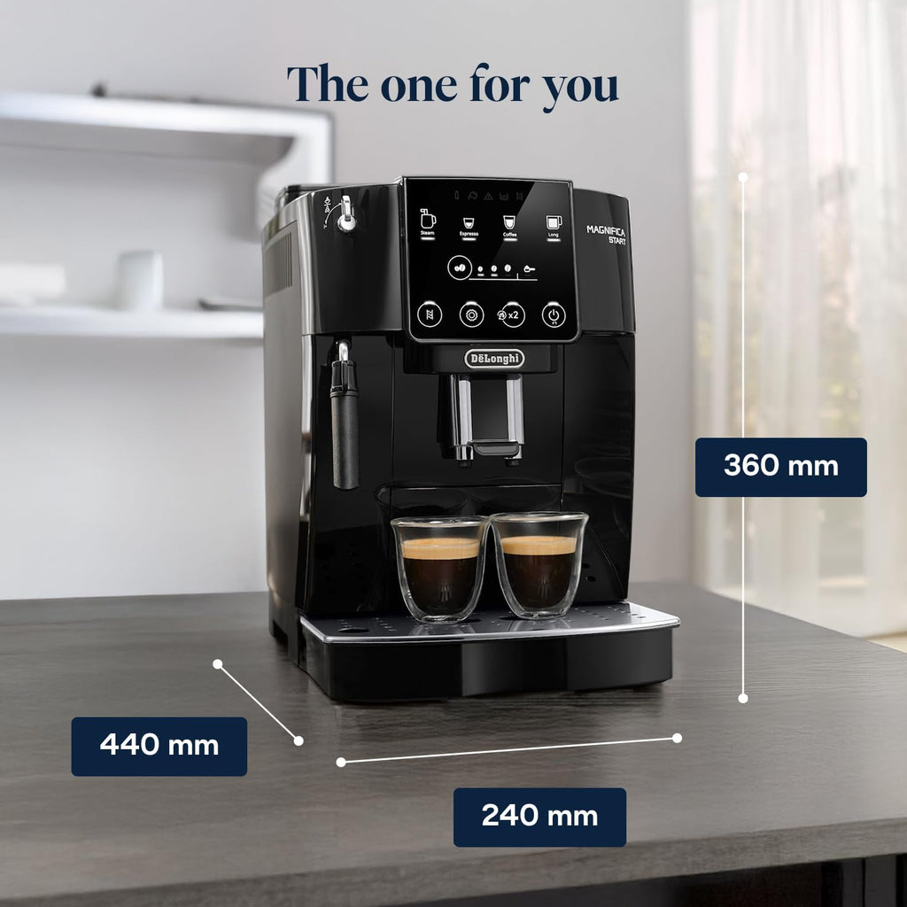 De'Longhi Magnifica ECAM222.20.B, Automatic Coffee Machine with Milk Nozzle, Bean to Cup Espresso Machine with 4 One-Touch Recipes, Soft-Touch Control Panel, 1450W, Black