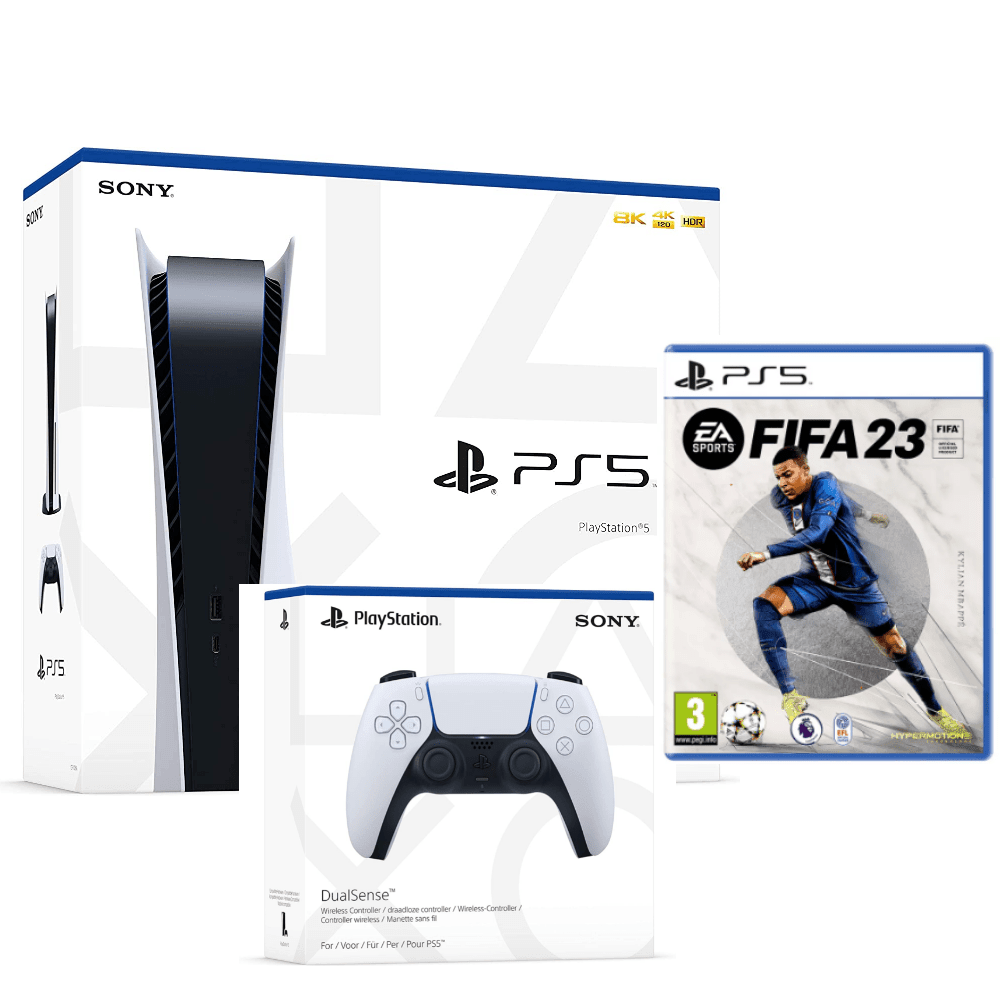 PlayStation 5 Console Disc Edition + With Extra PS5 DualSense Wireless Controller + FIFA 23 PS5 Game (Bundle)